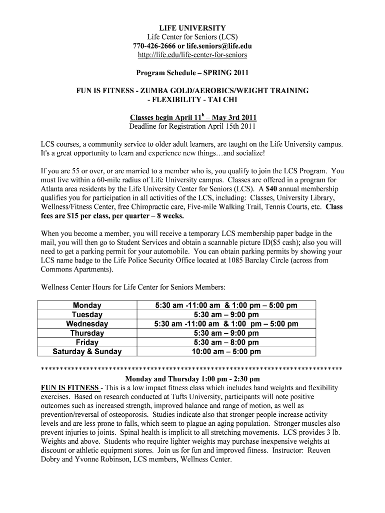 LIFE UNIVERSITY Life Center for Seniors (LCS) 770-426-2666 or - life Preview on Page 1
