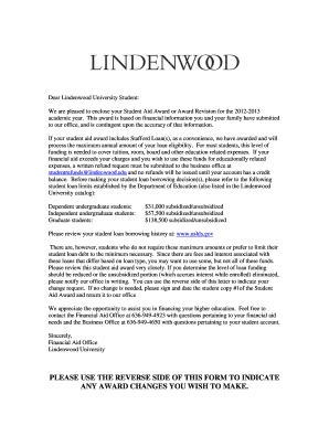 Lindenwood University Student Aid Award Form