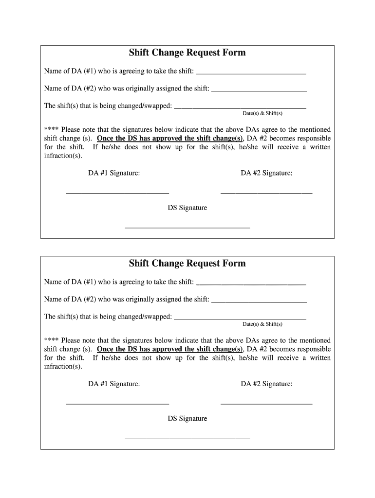 Shift Change Request Fill and Sign Printable Template Online US