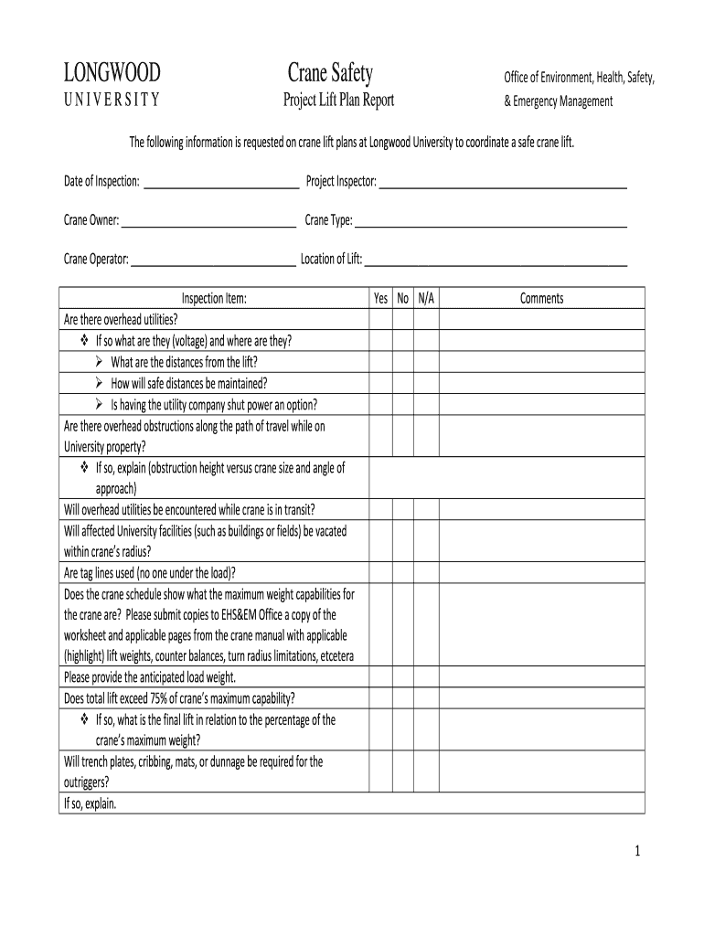 Crane Lift Plan Template Fill Online Printable Fillable Blank Crane Lift Plan Template Fill Online Printable Fillable Blank