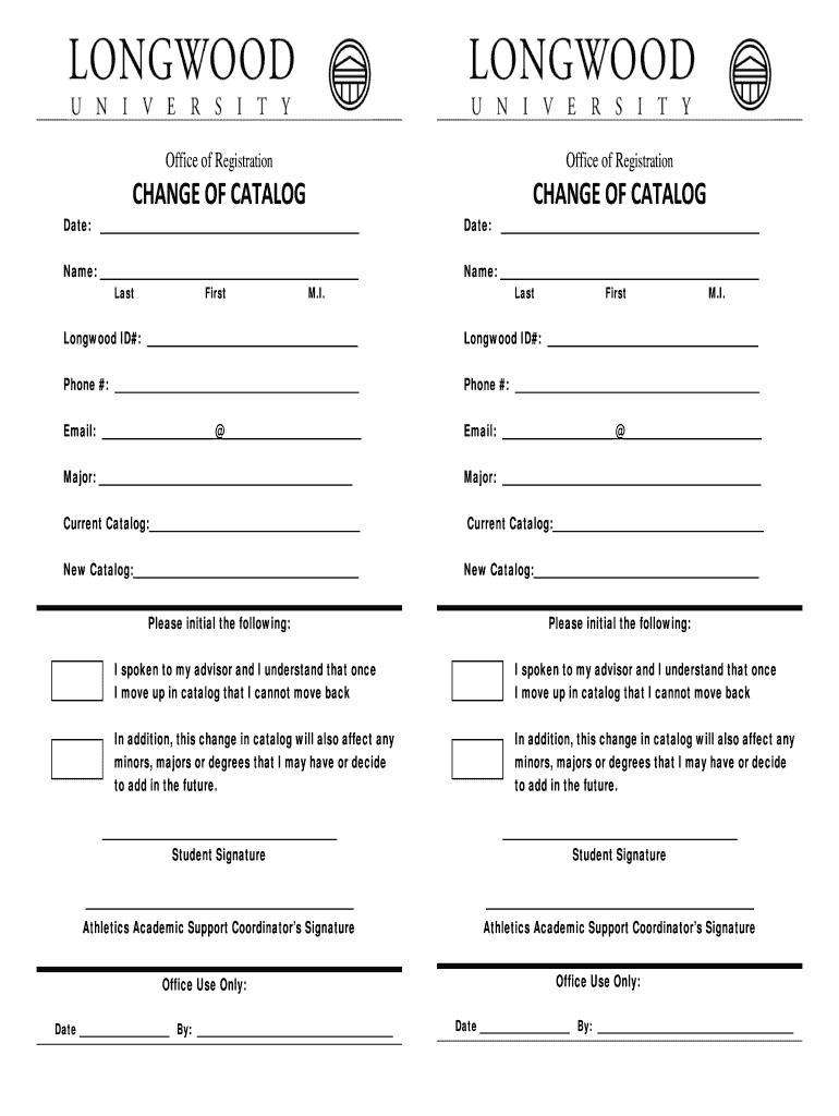 CHANGE OF CATALOG CHANGE OF CATALOG - longwood Preview on Page 1