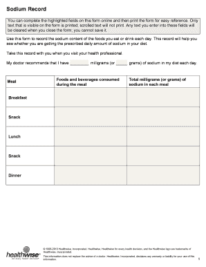 Sodium Intake Record Form