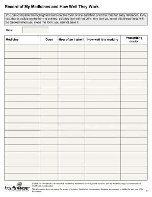 Medicine Tracking Form