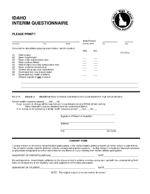 Idaho Interim Questionnaire