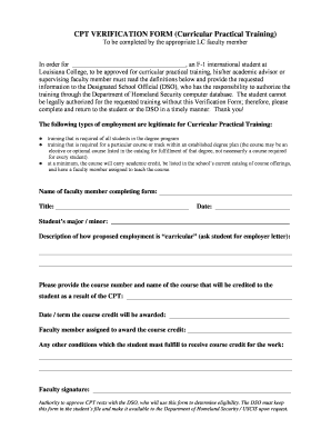 Advisor Verification Form for CPT - Louisiana College