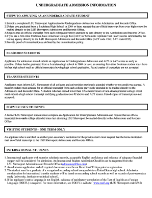 LSU Shreveport Undergraduate Admission Form