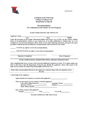 Recommendation letter for college admission - Recommendation Form for Admission into the Master of - latech