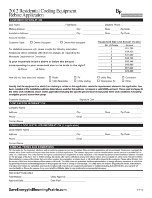 2012 Minnesota Residential Cooling Equipment Rebate Application