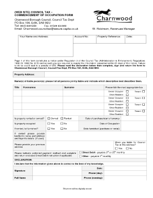 Council Tax Commencement of Occupation Form