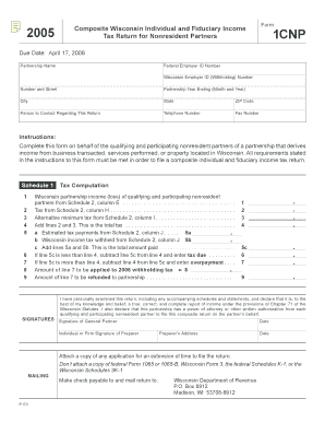 Wisconsin Nonresident Partner Income Tax Form 1CNP