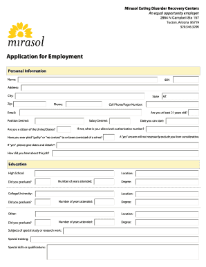 Application For Employment - Mirasol