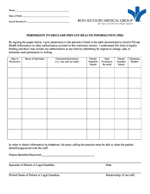 Permission to Disclose Private Health Information