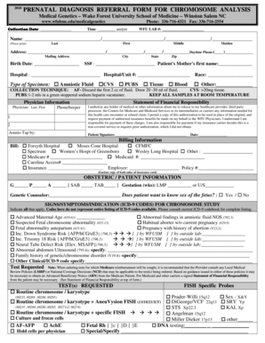 Prenatal Diagnosis Referral Form for Chromosome Analysis