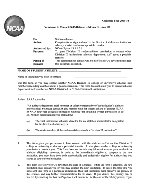NCAA Division III Transfer Permission Form