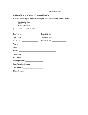 WEE CARE DAY CARE WAITING LIST FORM - Luther Seminary - luthersem