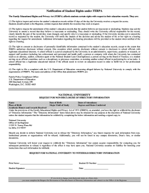 FERPA Student Rights Notification