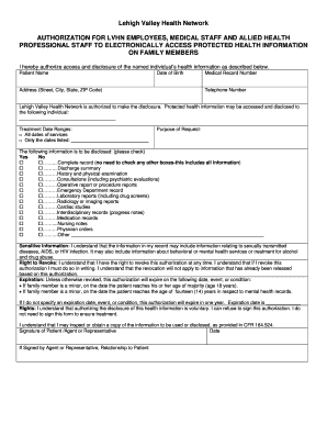Lehigh Valley Health Authorization Form