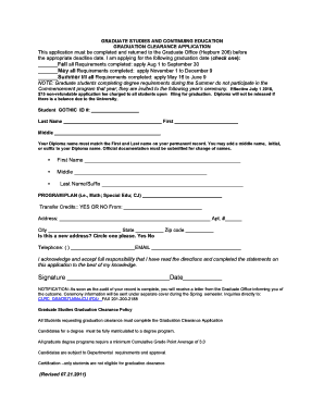 Graduate Clearance Form. - New Jersey City University - njcu