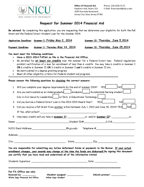 Summer 2014 Financial Aid Request