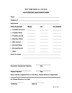 New York Medical College Leave Report Adjustment Form