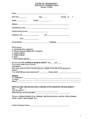 Center for Hypotension Autonomic Questionnaire