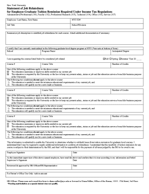 NYU Employee Graduate Tuition Remission Form
