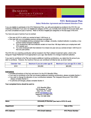 NYU Retirement Plan Salary Reduction Agreement