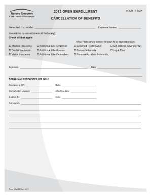 2012 Open Enrollment Benefits Cancellation Form