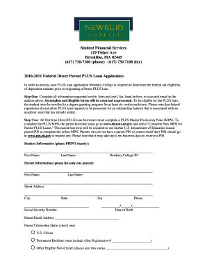 2010-2011 Federal Direct Parent PLUS Loan Application