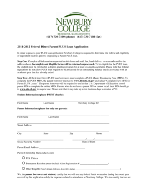 2011-2012 Federal Direct Parent PLUS Loan Application