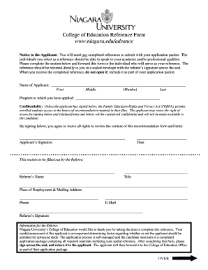 College of Education Reference Form