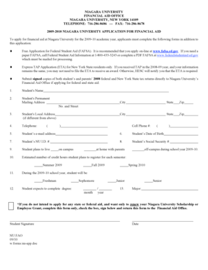 2009-2010 Niagara University Financial Aid Application