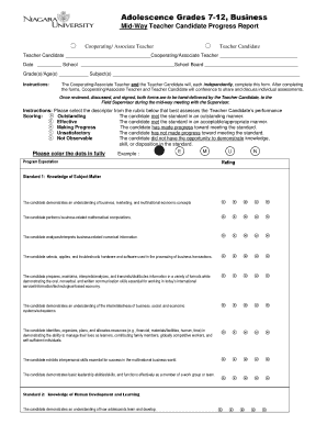 Teacher Candidate Progress Report