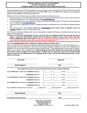 Federal Direct Loan Certification Form