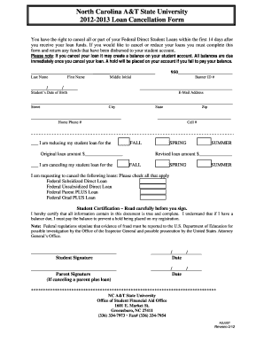 North Carolina A&T Student Loan Cancellation Form