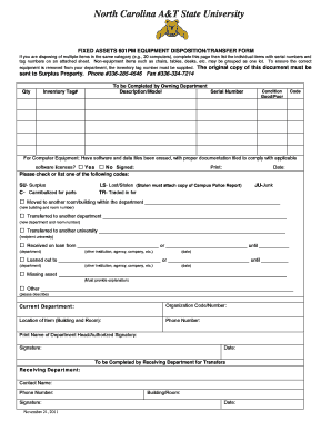 Fixed Assets Equipment Disposition / Transfer Form - North Carolina ... - ncat