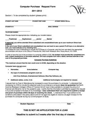 Computer Purchase Form - North Carolina Wesleyan College - ncwc