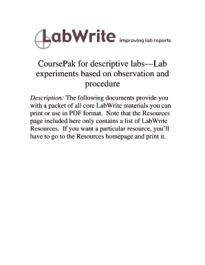 Descriptive Labs PreLab Guide