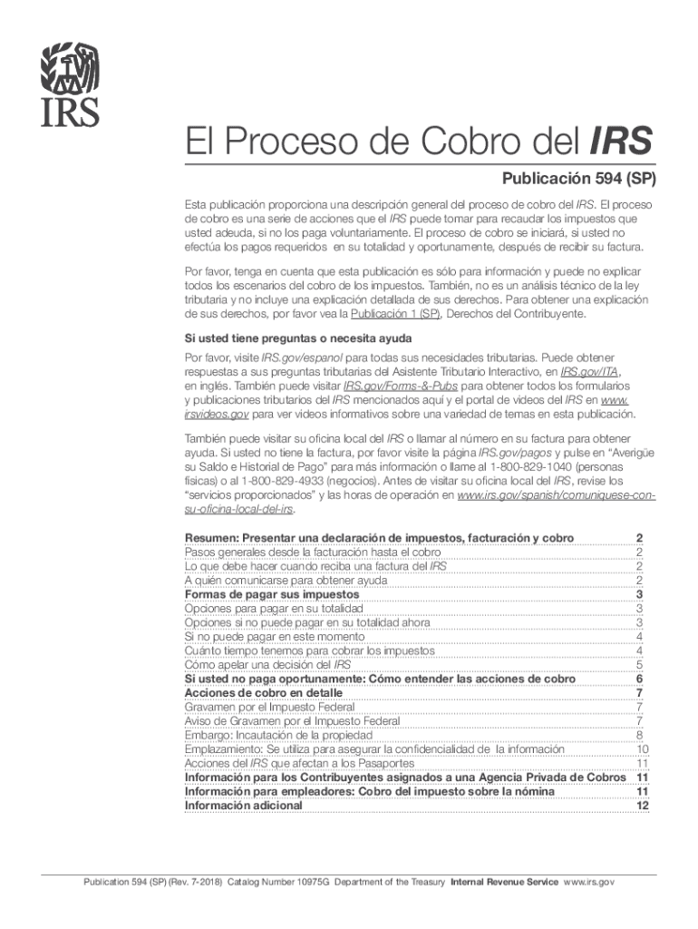 Pub 594 (Rev 4-2012) El Proceso de Cobro del IRS Publicacin 594(SP) Preview on Page 1