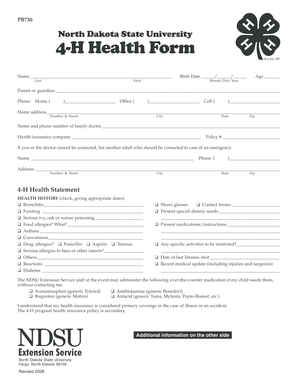 North Dakota 4-H Health Form
