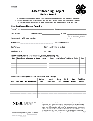 4-H Beef Breeding Project Lifetime Record Form