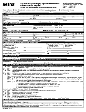 Aetna Precertification Notification for Sipuleucel-T