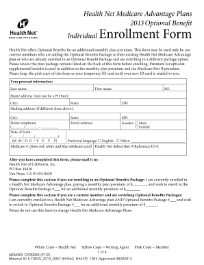 Health Net Medicare Advantage Optional Benefits Enrollment Form