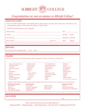 Albright College Enrollment Form