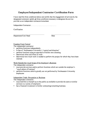 Employee/Independent Contractor Certification Form