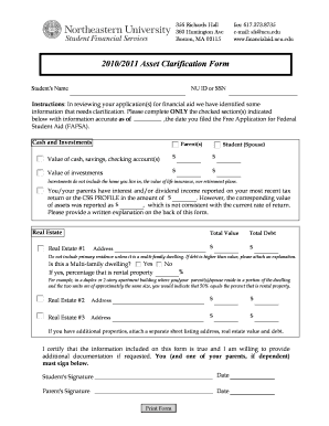 2010/2011 Asset Clarification Form