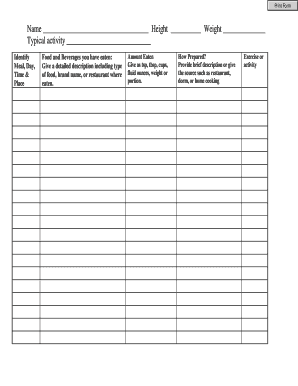 Health and Nutrition Tracking Form