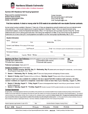 Summer 2012 Residence Hall Housing Agreement