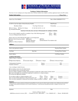 Nondegree Student Information Form