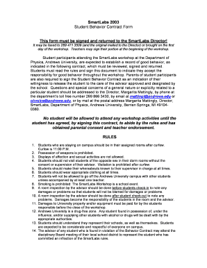 student behavior agreement form